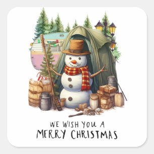 Camping Snowman Christmas Themed for Camper Square Sticker