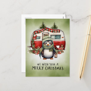 Camping Snowman Christmas Themed Holiday Postcard