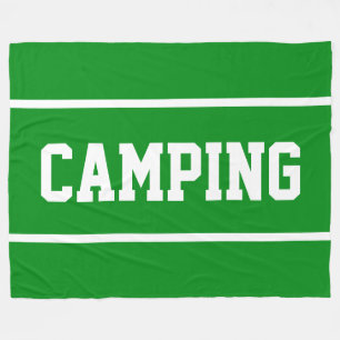 CAMPING Sporty White Text Stripes On Bright Green Fleece Blanket