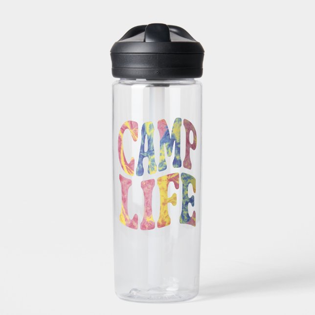 Camping Summer Girls Camp Life Tie-Die Retro  Water Bottle (Front)