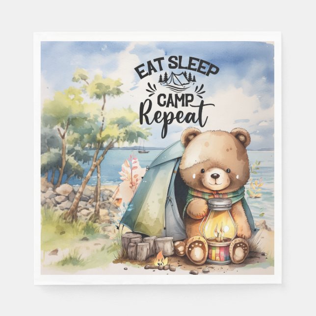 Camping Teddy bear camper eat sleep repeat Napkin (Front)