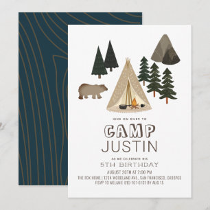 Camping Tent Bear Boy Birthday Invitation