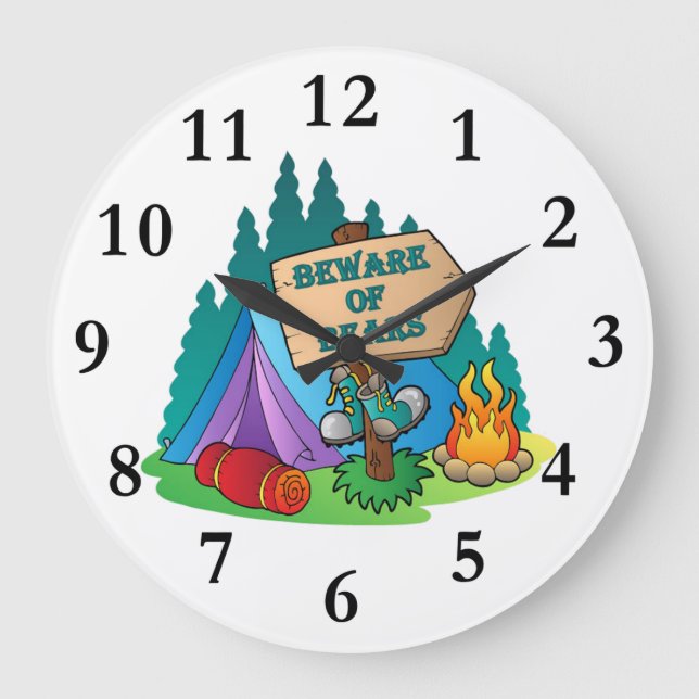 CAMPING TENT BEWARE BEARS WALL CLOCK (Front)