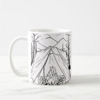 Camping Tent Campfire Line Art T Shirt Outdoor Adv