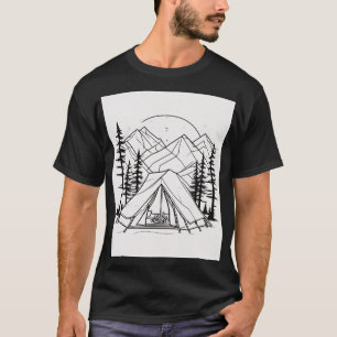 Camping Tent Geometric Line Art - Minimalist Hikin T-Shirt