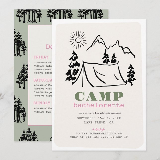 Camping Tent Mountain Bachelorette Party Invitation (Front/Back)