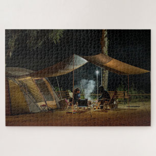 Camping Tent Night Nature Outdoor Forest Cook Fire Jigsaw Puzzle