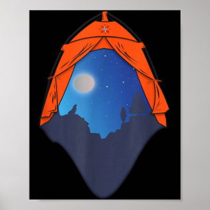 Camping Tent Night Scene _ Wolf Howling at the Poster