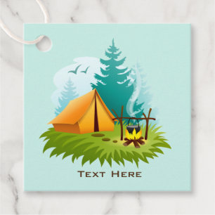 Camping Tent Woods Design Favour Card Tags