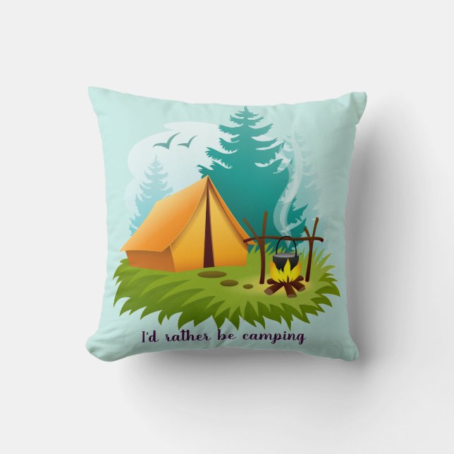 Camping Tent Woods Outdoors Throw Pillow (Front)