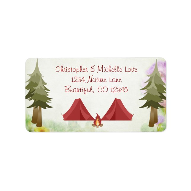 Camping, Tents and Campfire, Woodland Address Label (Front)