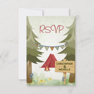 Camping Tents Campfire Woodland Wedding RSVP Card