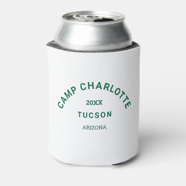 Camping Theme Bachelorette Forest Green Crest  Can Cooler (Can Back)