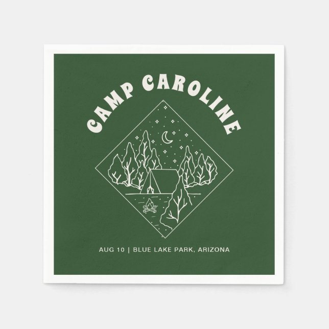 Camping Theme Bachelorette Party Green Napkin (Front)