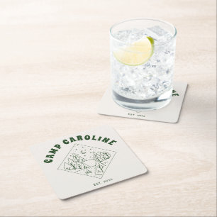 Camping Theme Bachelorette Party Green Square Paper Coaster