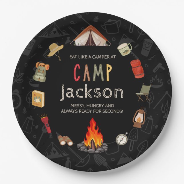 Camping Theme Birthday Party Paper Plate  (Front)