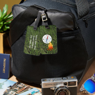 Camping theme Campfire and Compass Personalize Luggage Tag