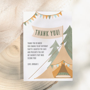 Camping Theme Outdoor Adventure Boy Birthday Party Thank You Card