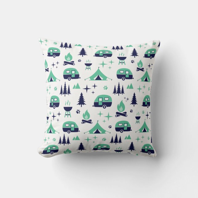 Camping Theme Throw Pillow (Front)