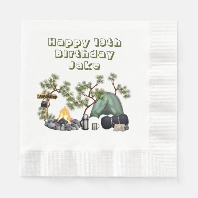 Camping Themed Happy Birthday Personalized Napkin (Front)