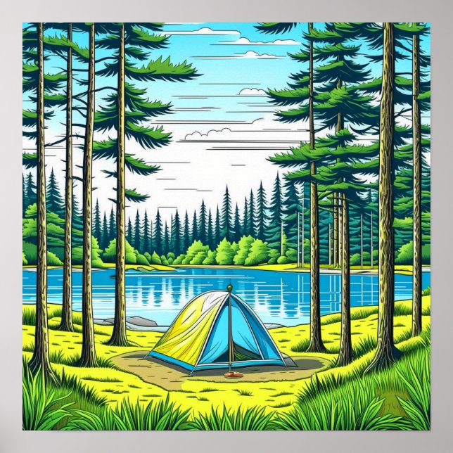 Camping Themed Tent in the Woods   Poster (Front)