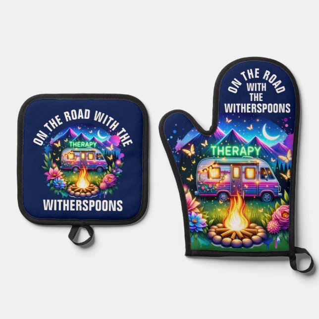 Camping Therapy  Oven Mitt & Pot Holder Set (Front)