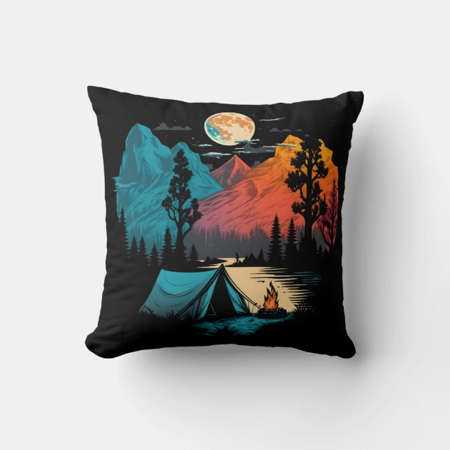 Camping Throw Pillow (Front)