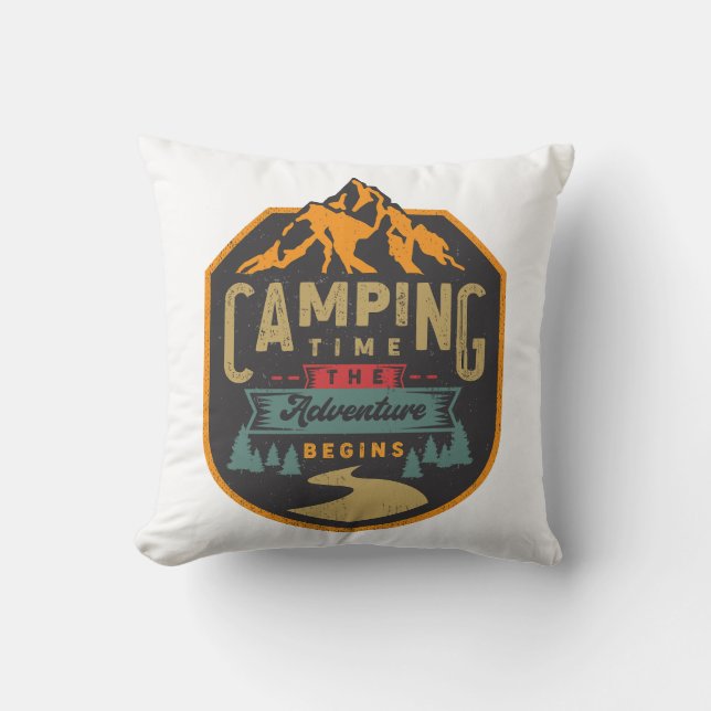 Camping Time The Adventure Begins Throw Pillow (Front)