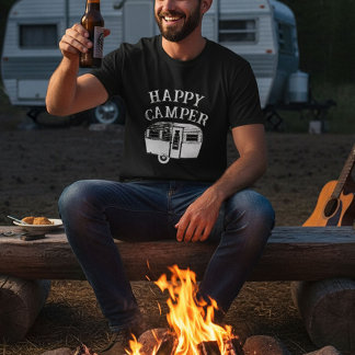 Camping Trailer Happy Camper Black T-Shirt