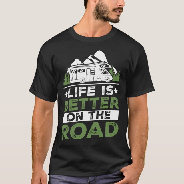 Camping Trailer On The Road Camper T-Shirt (Front)