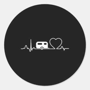 Camping Trailer Rv Heartbeat Shirt Vacation Outdoo Classic Round Sticker