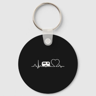 Camping Trailer Rv Heartbeat Shirt Vacation Outdoo Keychain