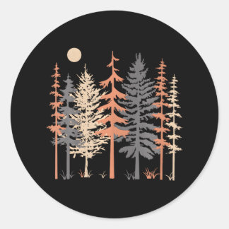Camping tree scene Forest hiking trendy Classic Round Sticker