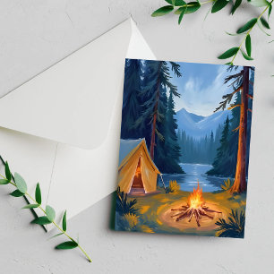 Camping Trip Forest Campfire Tent Watercolor Card