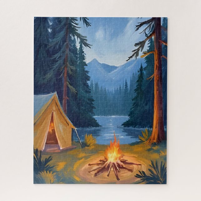 Camping Trip Forest Campfire Tent Watercolor Jigsaw Puzzle (Vertical)
