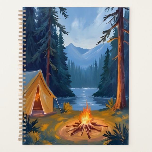 Camping Trip Forest Campfire Tent Watercolor Planner (Front)