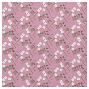 Camping Trip Marshmallows Roasted Pink Stars Fabric