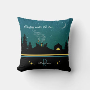 Camping Under the Stars Monogram Throw Pillow