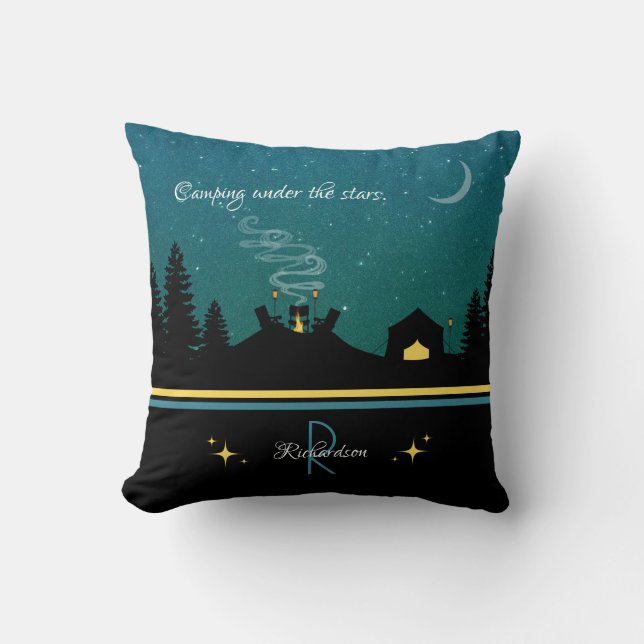 Camping Under the Stars Monogram Throw Pillow (Front)