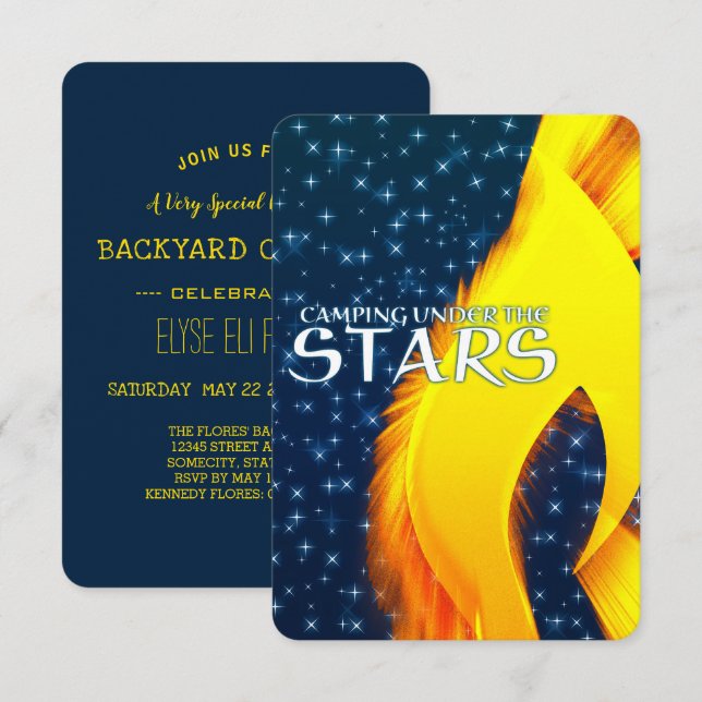Camping Under the Stars Starshine and Campfire Invitation (Front/Back)