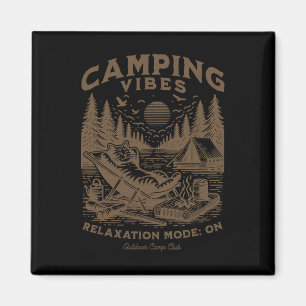 Camping Vibes Funny Cat Campfire Outdoor Nature Lo Magnet