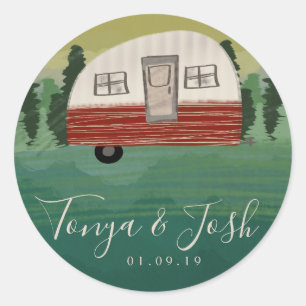 Camping Vintage Camper Bridal Shower Getaway Classic Round Sticker