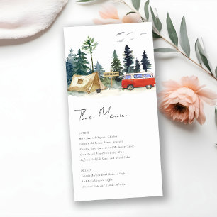 Camping Watercolor Pine Forest Mariage Menu Card