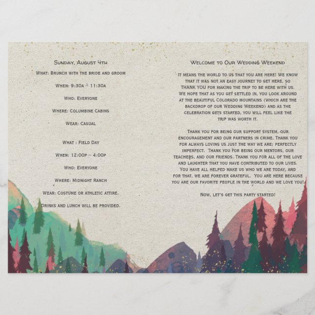 Camping Wedding Folded Wedding Program (Front)