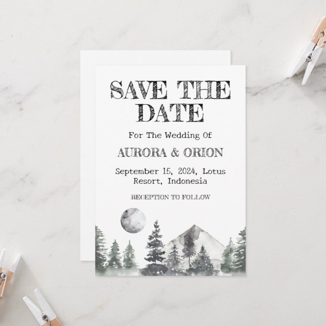 camping wedding save the date cards (Front/Back In Situ)