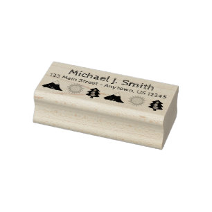 Camping Wilderness Camp Tree Sun Mountain Address Rubber Stamp