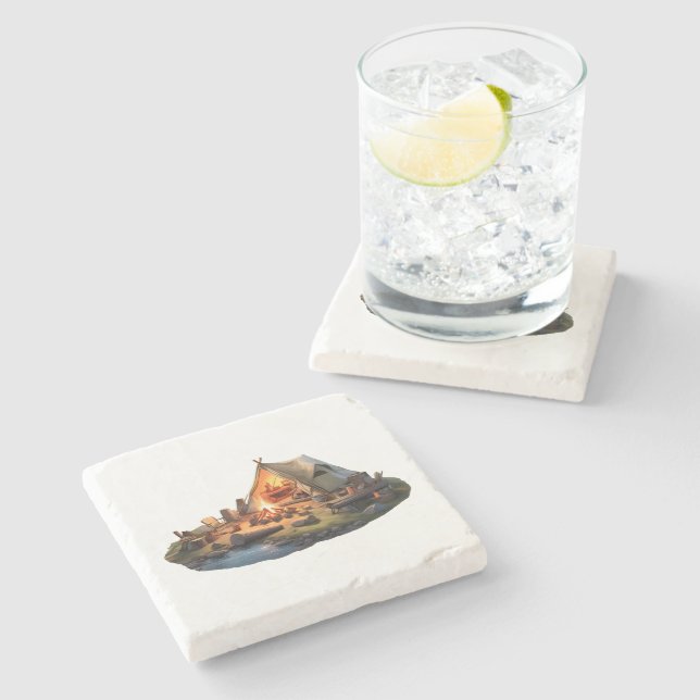 Camping With Loved Ones Stone Coaster (Side)