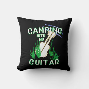 camping with my guitar throw pillow