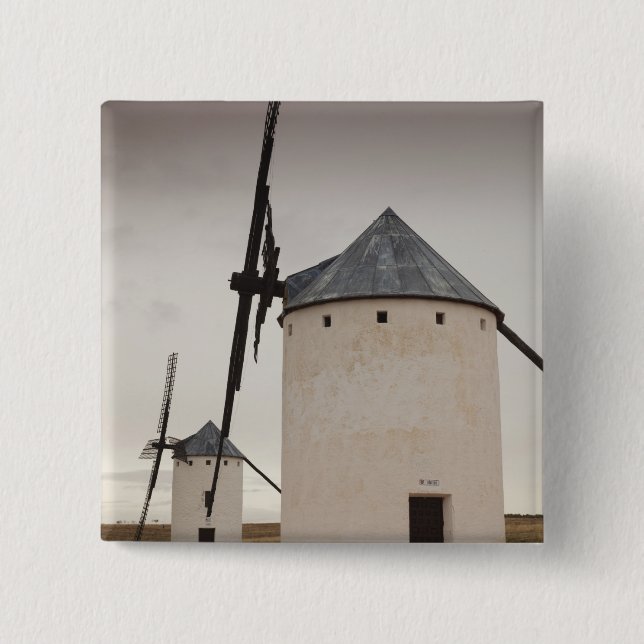 Campo de Criptana, antique La Mancha windmills 2 Inch Square Button (Front)