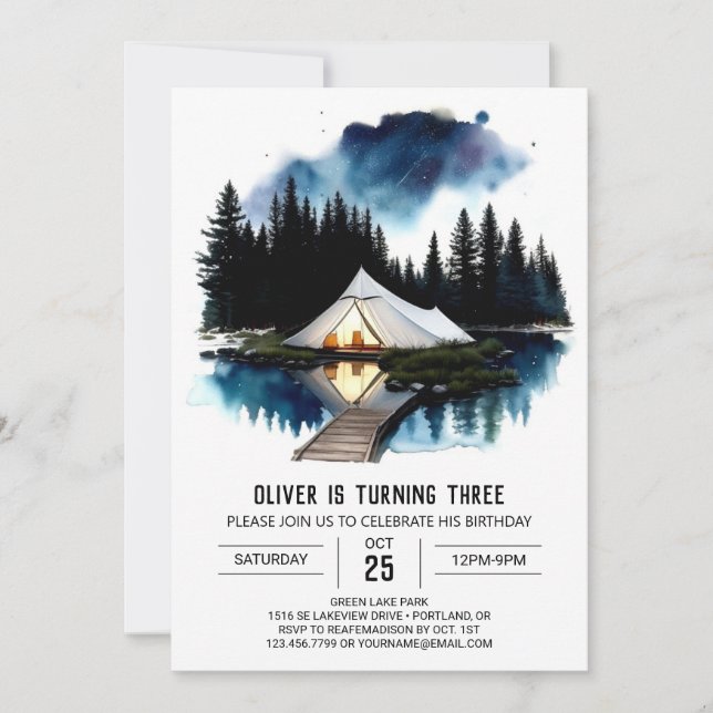 Campout Under the Stars Birthday Invitation (Front)